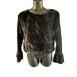 Cloth & Stone Women's Dark Charcoal Gray Velvet Velour Bell Sleeve Top Large